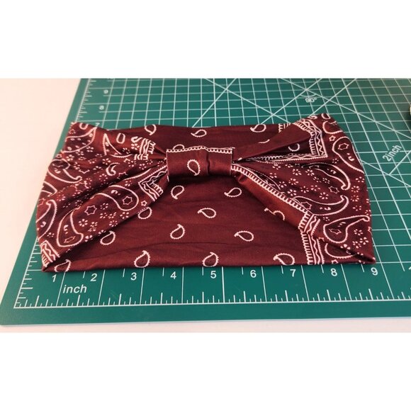 Burgundy Paisley Knit Headwrap Hairband Soft Stretchy Headband Fabric Unisex Swe - Picture 5 of 5